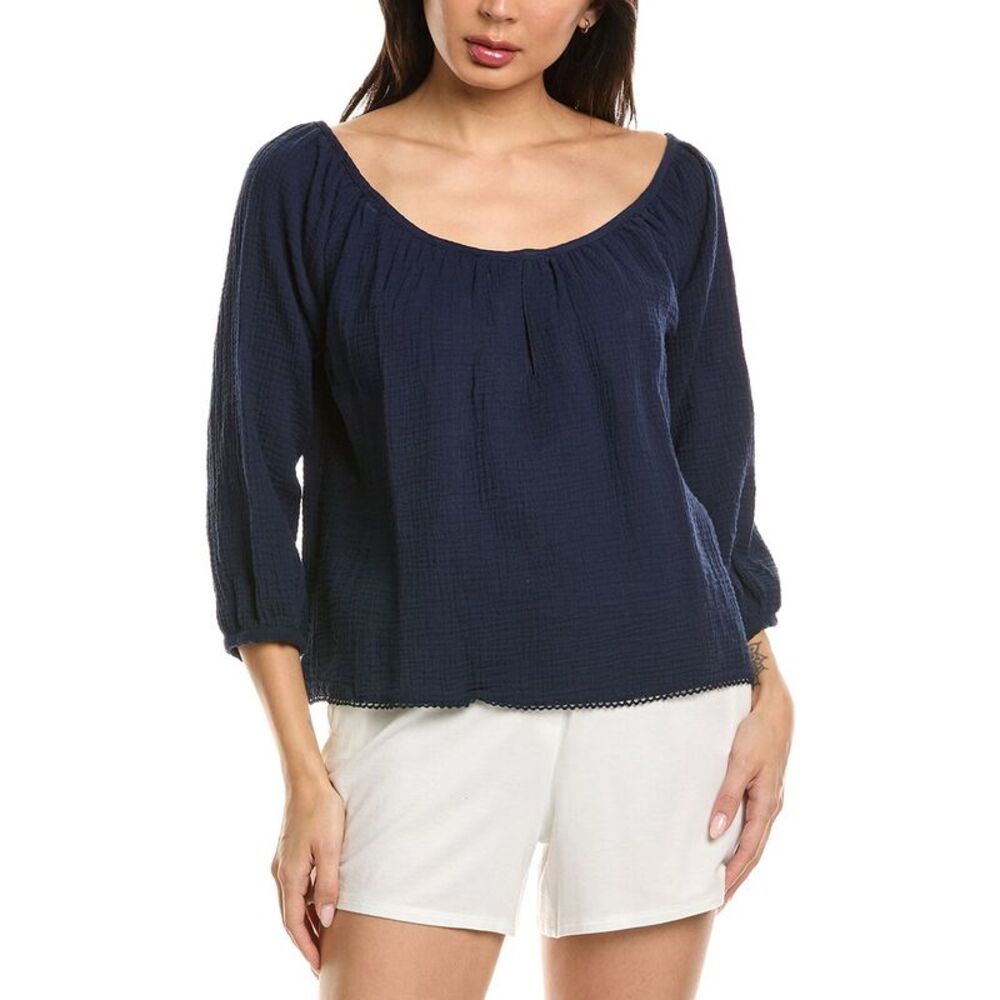 Petite Plume Womens Gauze Willow Top, Navy